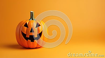 Funny evil pumpkin smiling on orange background Stock Photo