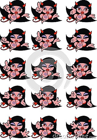 Funny evil woman smiles (faces) Vector Illustration