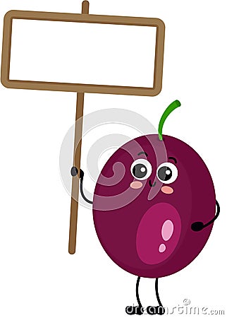 Funny exotic passion fruit mascot holding a blank signboard Cartoon Illustration