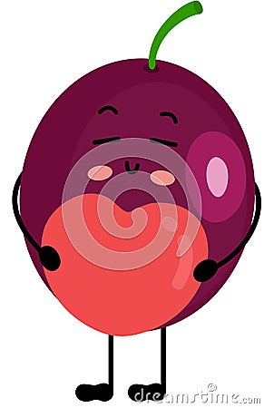 Funny exotic passion fruit mascot holding a heart Vector Illustration
