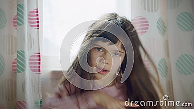 Funny Expressive Cute Artsy Little Girl Flap Long Hair Poses, Dance Near  Window Stock Video - Video of cute, artist: 178101313