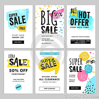 Funny and eye catching sale banners collection Vector Illustration