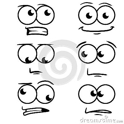 Funny eyes with emotions. Different smiles and faces. Vector Illustration