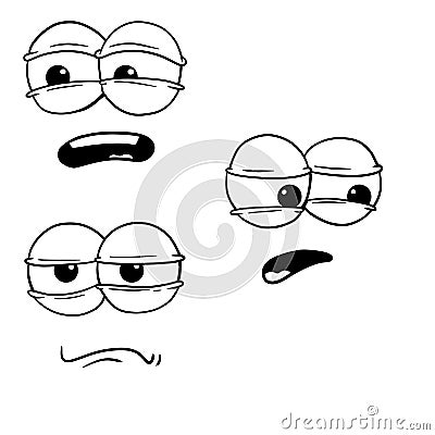 Funny eyes with emotions. Different smiles and faces. Cartoon character. Vector Illustration