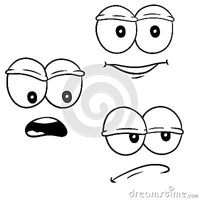 Funny eyes with emotions. Different smiles Vector Illustration