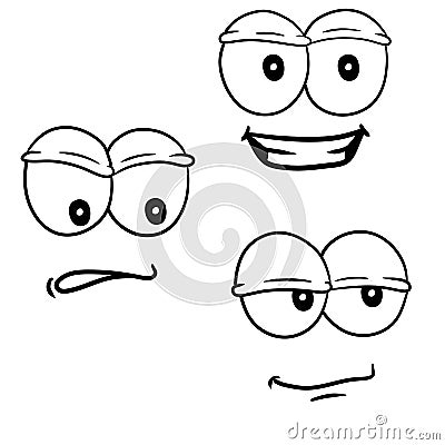 Funny eyes with emotions. Different smiles Vector Illustration