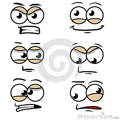 Funny eyes with emotions. Different smiles and faces. Vector Illustration