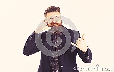 Funny face frustrated man, bad service, technical problems with telecommunication and phones, and bad mobile devices Stock Photo