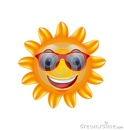 Funny Face of Summer Sun with Sunglasses Vector Illustration