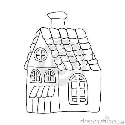 Funny fairy tale house children coloring page isolated on white Stock Photo
