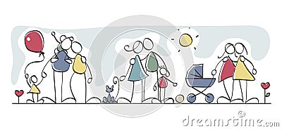 Funny families Vector Illustration