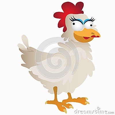 Funny fancy white rooster, cartoon character Vector Illustration