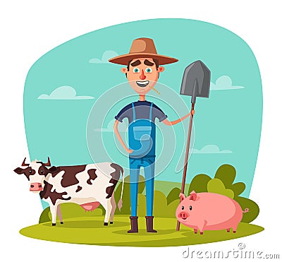 Funny farmer. Cartoon vector illustration. Vector Illustration