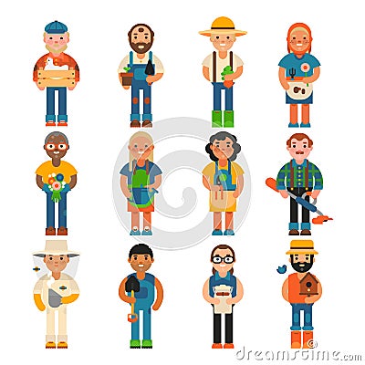 Farmer worker people character agriculture person profession farming life vector illustration. Vector Illustration