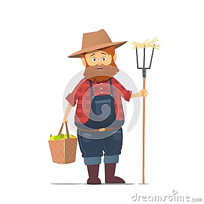 Funny farmer character. Vector Illustration