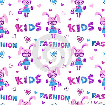 Funny fashion kids seamless pattern Vector Illustration