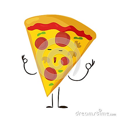 Funny fast food pizza slice icon Vector Illustration