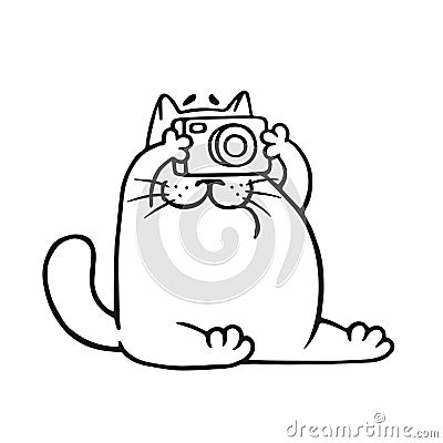 Funny fat cat photographer. Vector illustration Vector Illustration
