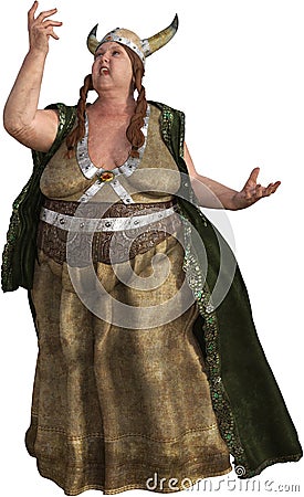 Funny Fat Lady Sing Isolated, Viking Opera Singer Stock Photo