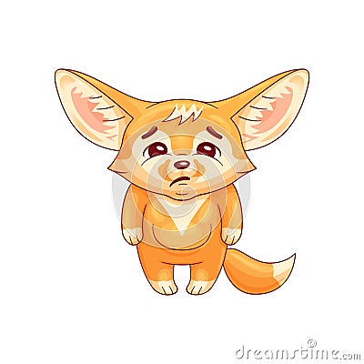 Funny fennec fox looks with sadness Vector Illustration
