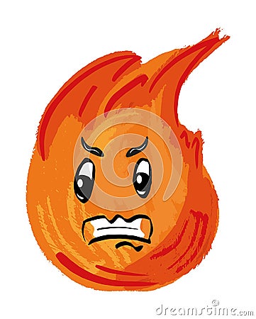 Funny fire flame characte. Cartoon style. Hand drawn sign of fire. Fire safety. Vector Illustration