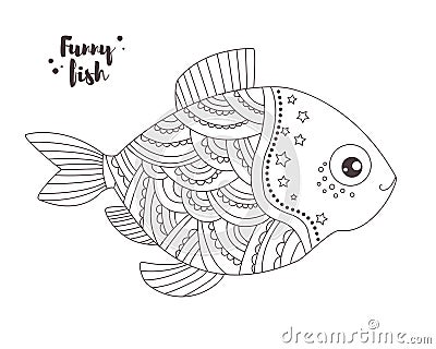 Funny fish. Coloring book Vector Illustration