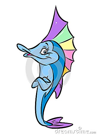 Funny fish rainbow fin cartoon illustration Cartoon Illustration