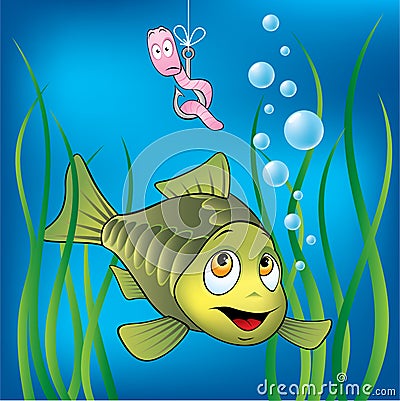Funny fish and worm Vector Illustration
