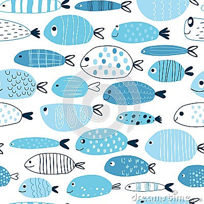 funny fishes seamless childish pattern. Creative scandinavian baby print for fabric Vector Illustration