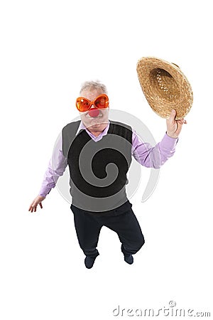 Funny fisheye portrait of the cheerful elderly man Stock Photo