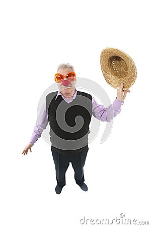 Funny fisheye portrait of the cheerful elderly man Stock Photo