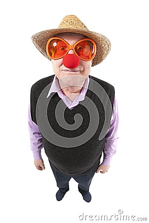 Funny fisheye portrait of the cheerful elderly man Stock Photo