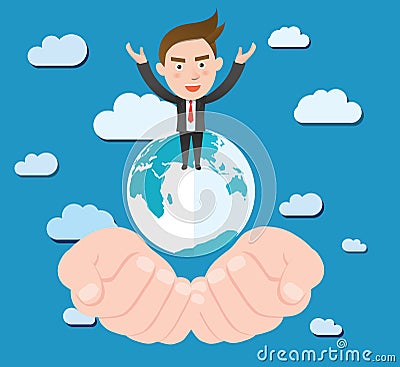 Funny flat character smart global business concept Vector Illustration