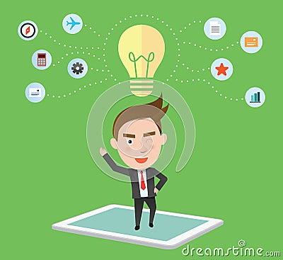 Funny flat character smart tablet concept Vector Illustration