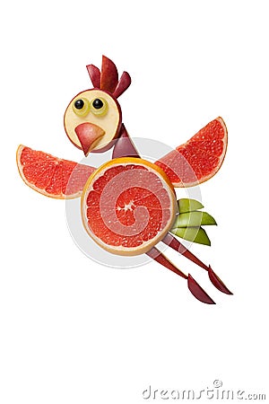 Funny flying chicken made of grapefruit Stock Photo