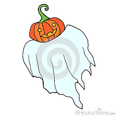 Funny flying ghost with a pumpkin instead of a head, is isolated Vector Illustration