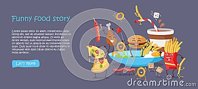 Funny Food Story Conceptual Banner Web Site Design Vector Illustration