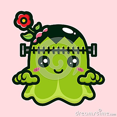 funny frankenstein ghost with flowering brain Vector Illustration