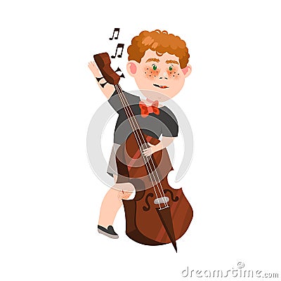 Funny Freckled Boy Character Playing Cello Vector Illustration Vector Illustration