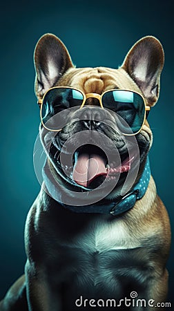Funny French Bulldog with Sunglasses Stock Photo