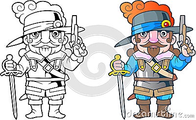 Funny French soldier, illustration coloring book Vector Illustration
