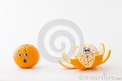 Funny fresh tangerines Stock Photo