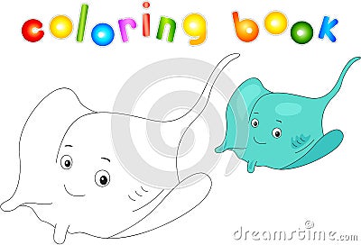Funny and friendly cartoon electric stingray. Coloring book Vector Illustration