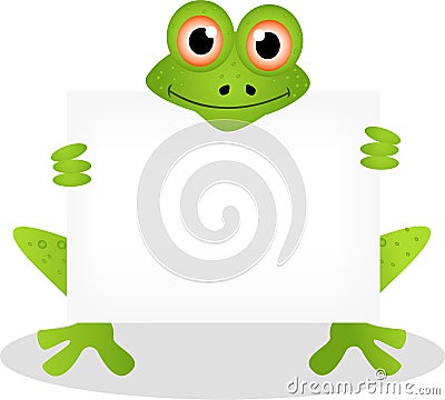 Funny frog cartoon with blank sign Cartoon Illustration