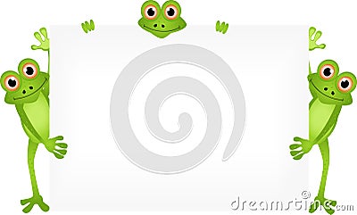 Funny frog cartoon with blank sign Cartoon Illustration