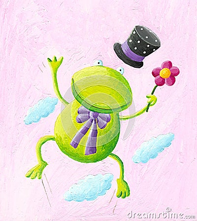 Funny frog jumping Cartoon Illustration