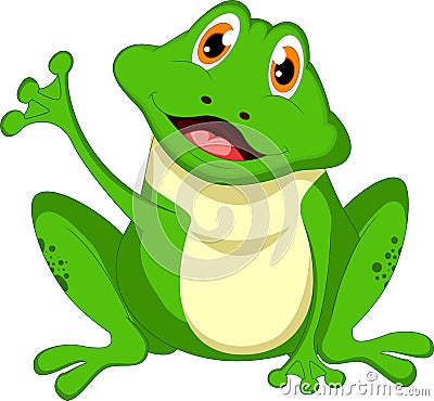 Funny frog waving cartoon Stock Photo