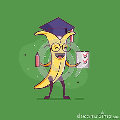 Funny Fruit Banana Character Graduate Vector Illustration