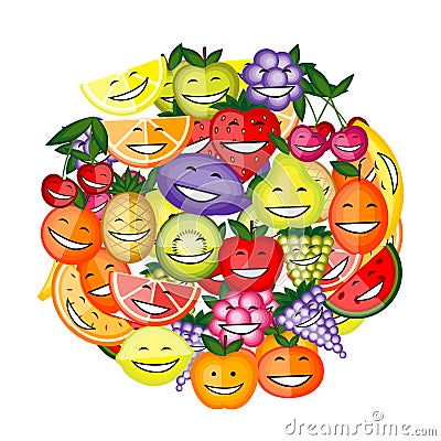 Funny fruit characters smiling together Vector Illustration