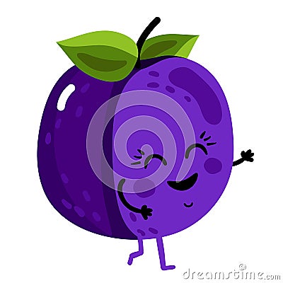 Funny fruit plum isolated cartoon character Vector Illustration